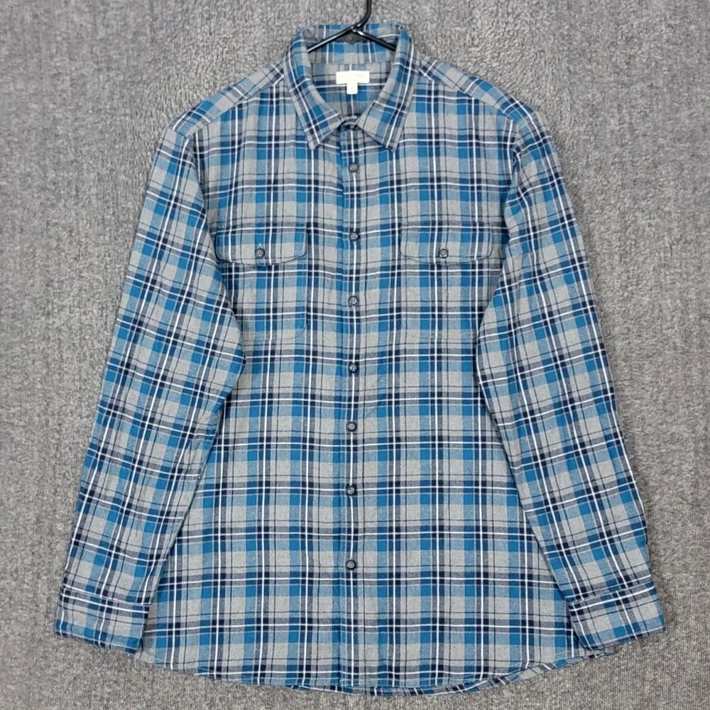 Sonoma Shirt Mens XL Blue Gray Plaid Flannel Button Up Preppy Outdoor Western